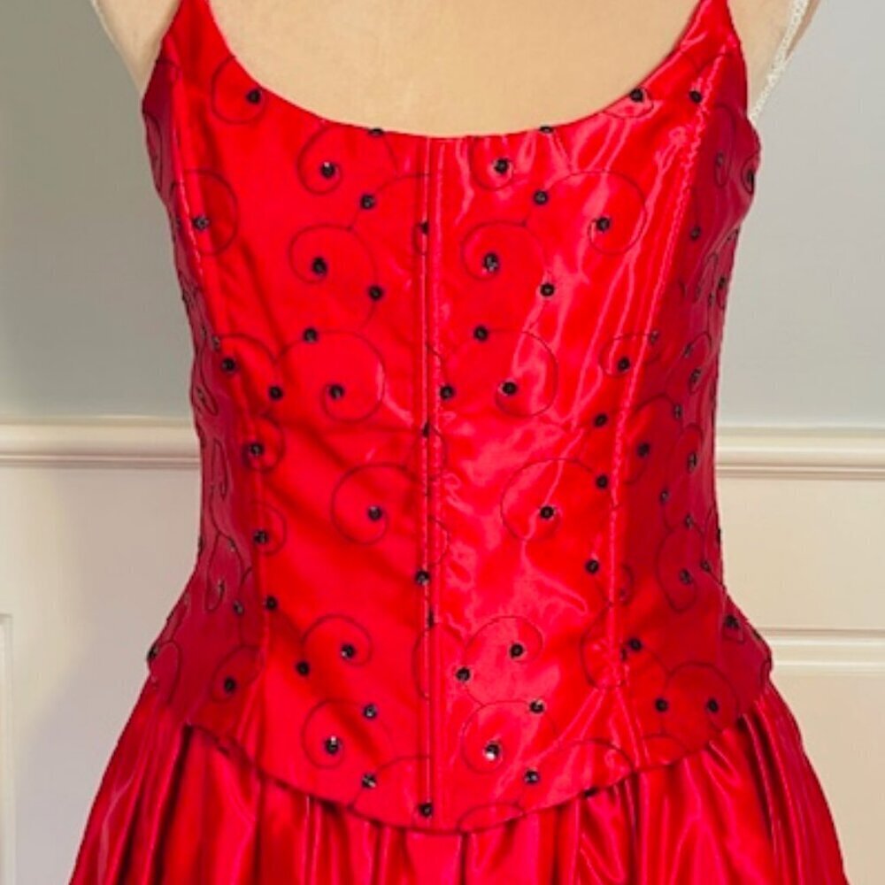 Jessica McClintock Ball Gown Vintage 90s Red Satin Corset Formal Prom 9/10 Small - Picture 7 of 14
